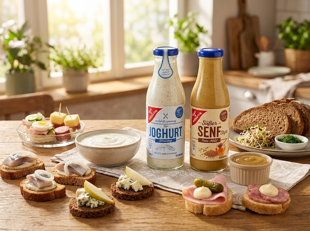 Jednohubky a pohoštění pro návštěvu s hořčicí a dresinkem