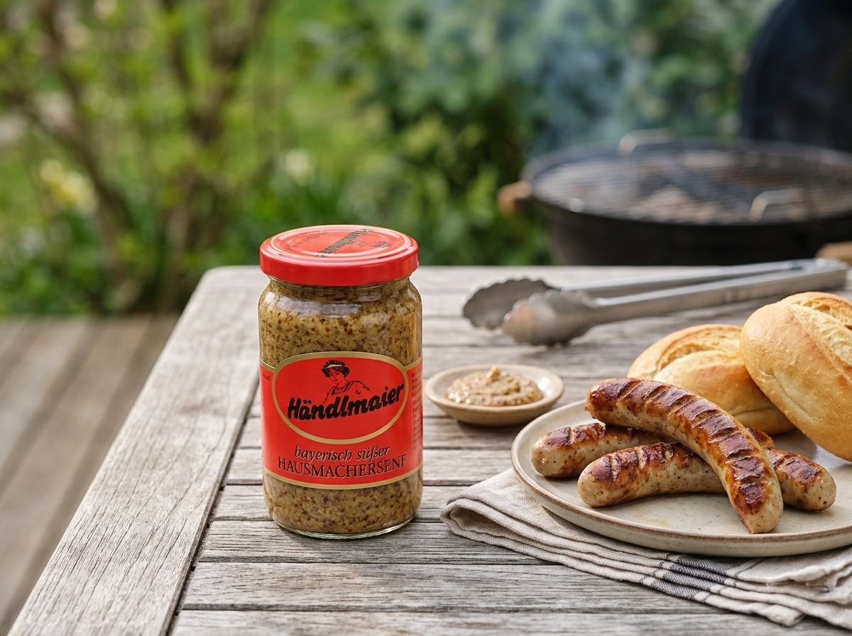 Grilovací stůl s hořčicí a klobásami