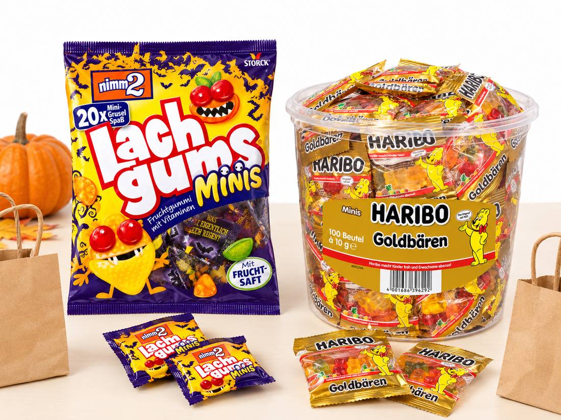 Porovnání nimm2 Halloween s balením Haribo Goldbären mini při přípravě taštiček na oslavu