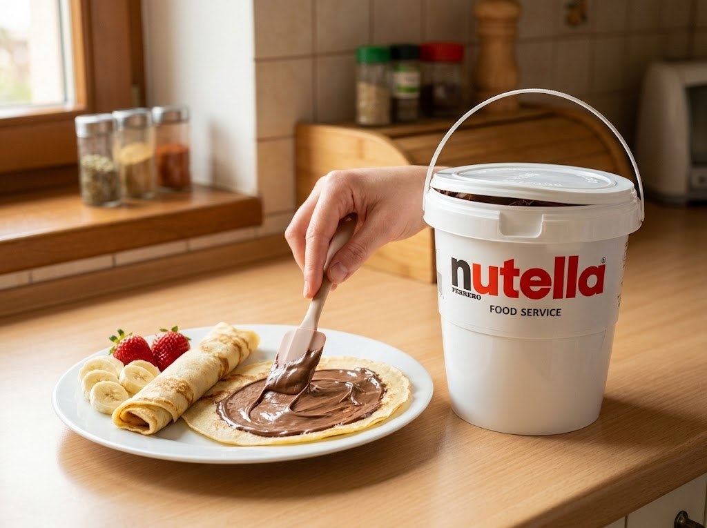 Mazání palačinky krémem Ferrero Nutella 3 kg