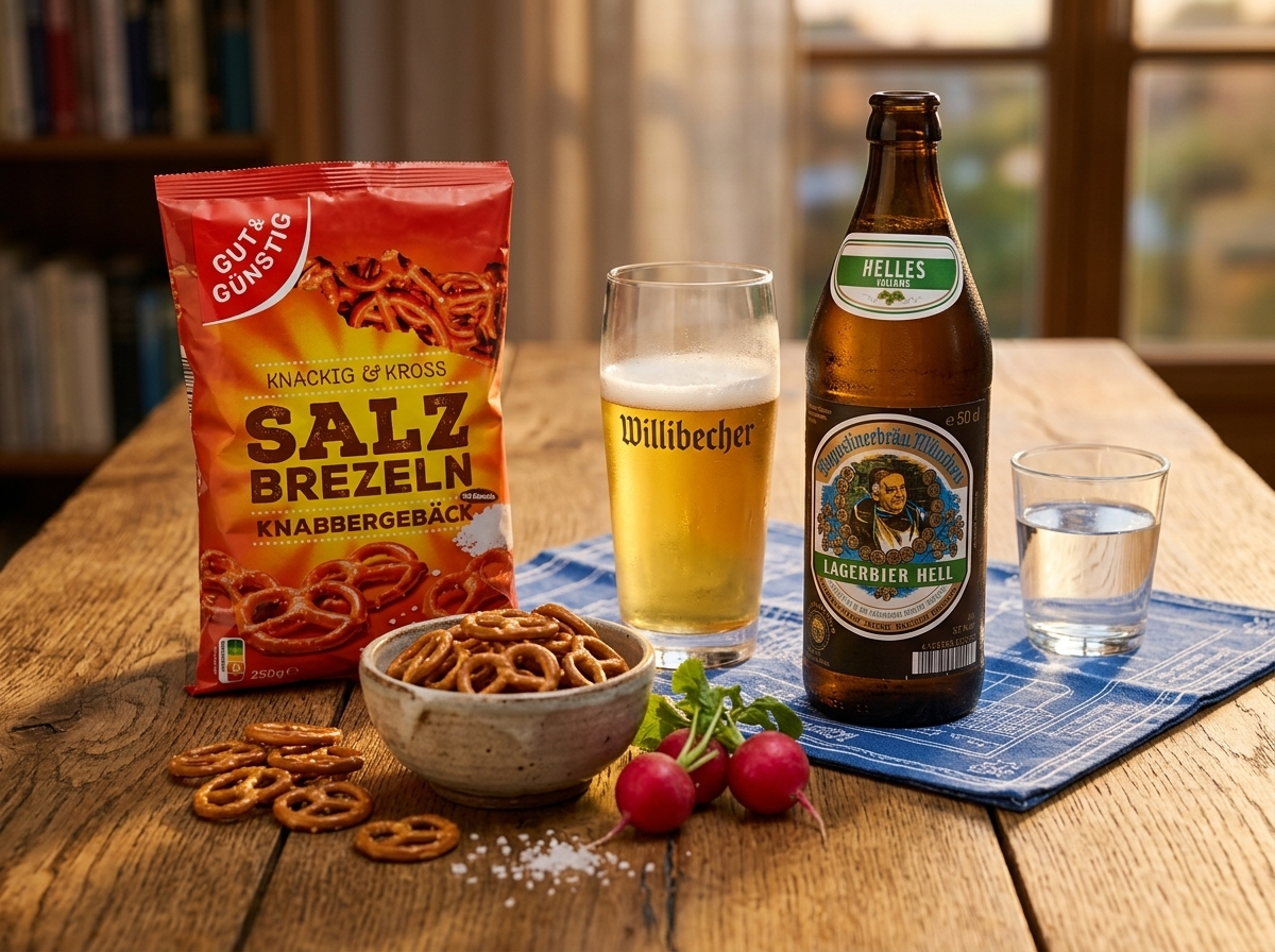 Augustiner mnichovský ležák a slané preclíky při domácím Oktoberfestu