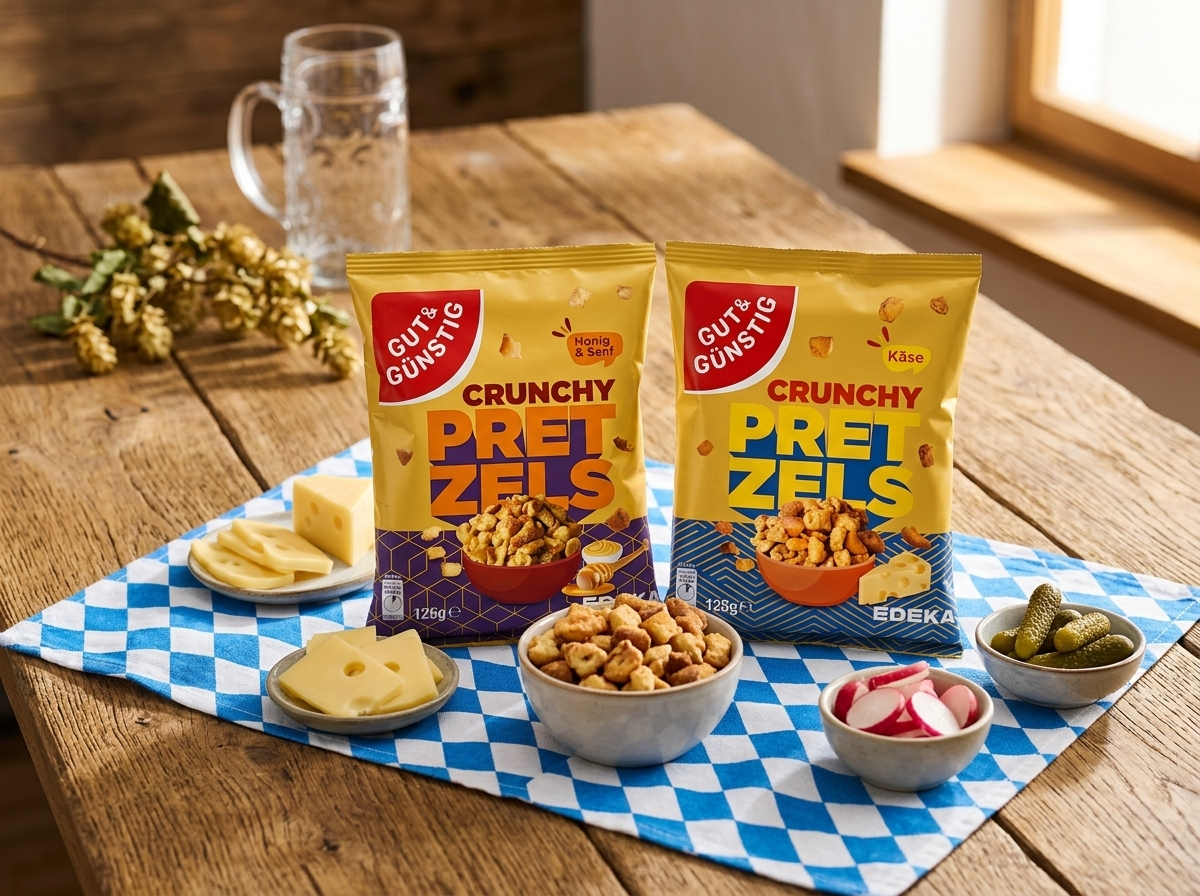 Křupavé preclíčky G&G s medem a hořčicí a se sýrem Cheddar na Oktoberfest stole