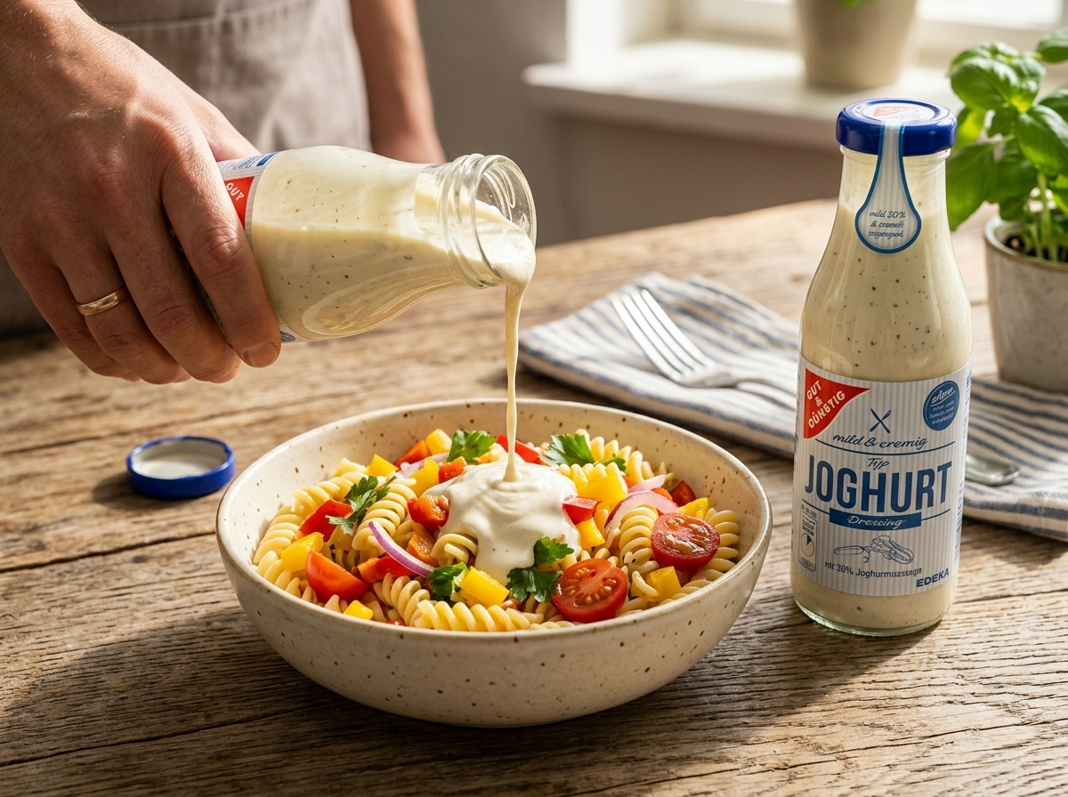 Jogurtový dresink a zelenina do těstovinového salátu