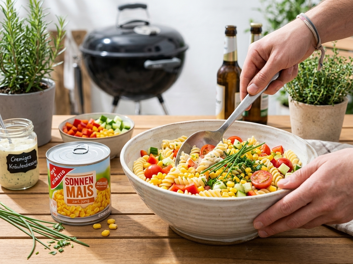 Těstovinový salát se zeleninou a kukuřicí