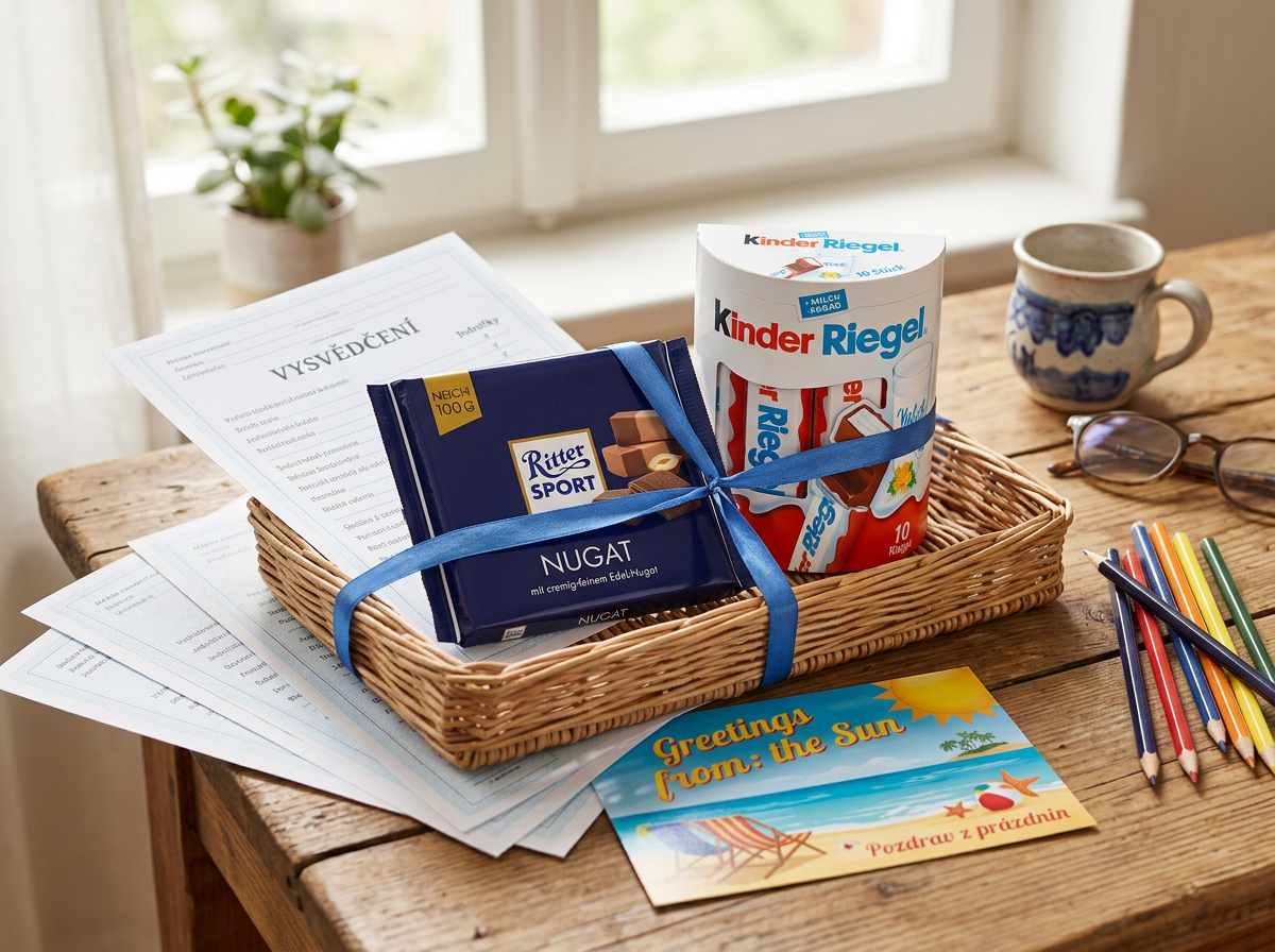 Čokoládový dárek za vysvědčení s Ritter Sport a Kinder Riegel