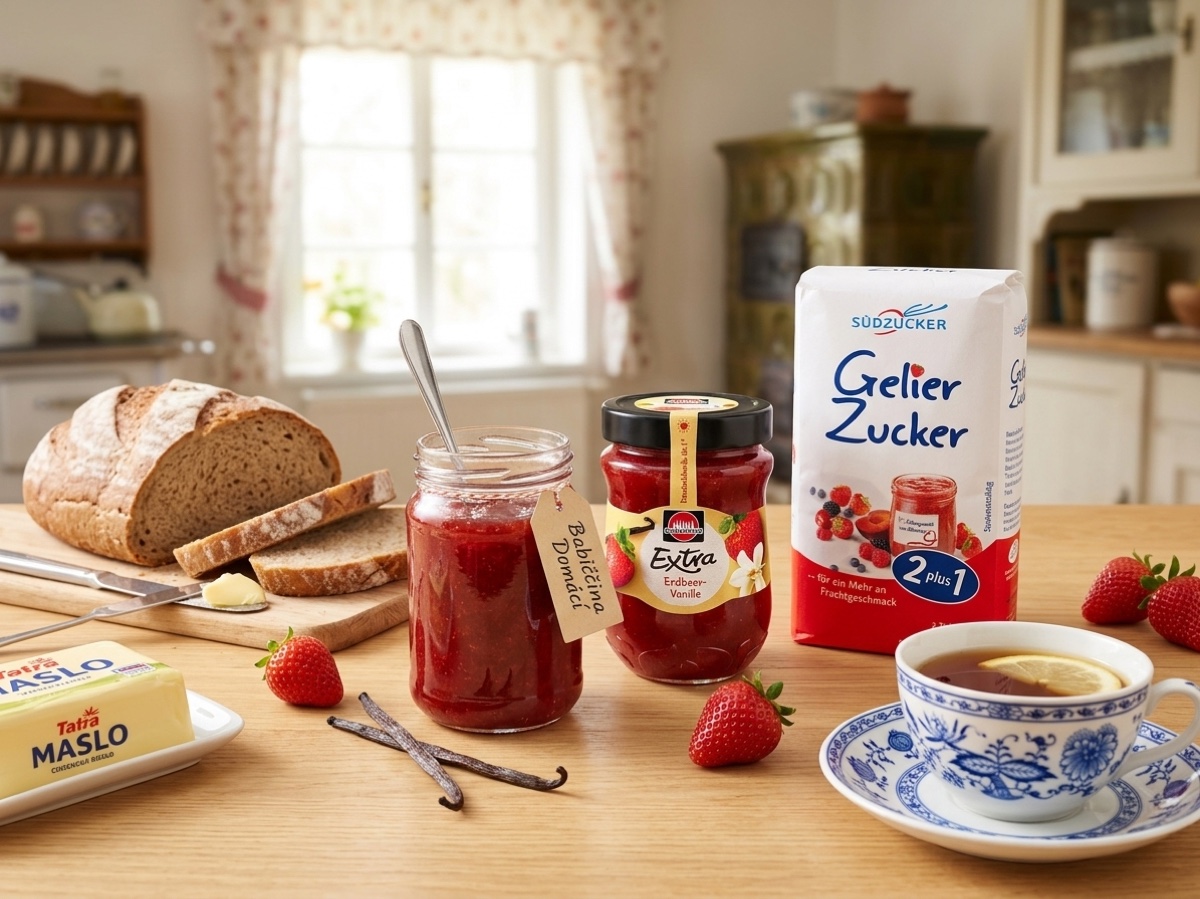 Domácí marmeláda k snídani se Schwartau džemem a želírovacím cukrem Südzucker