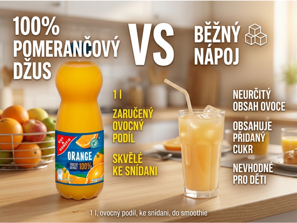 Srovnání G&G pomerančového džusu