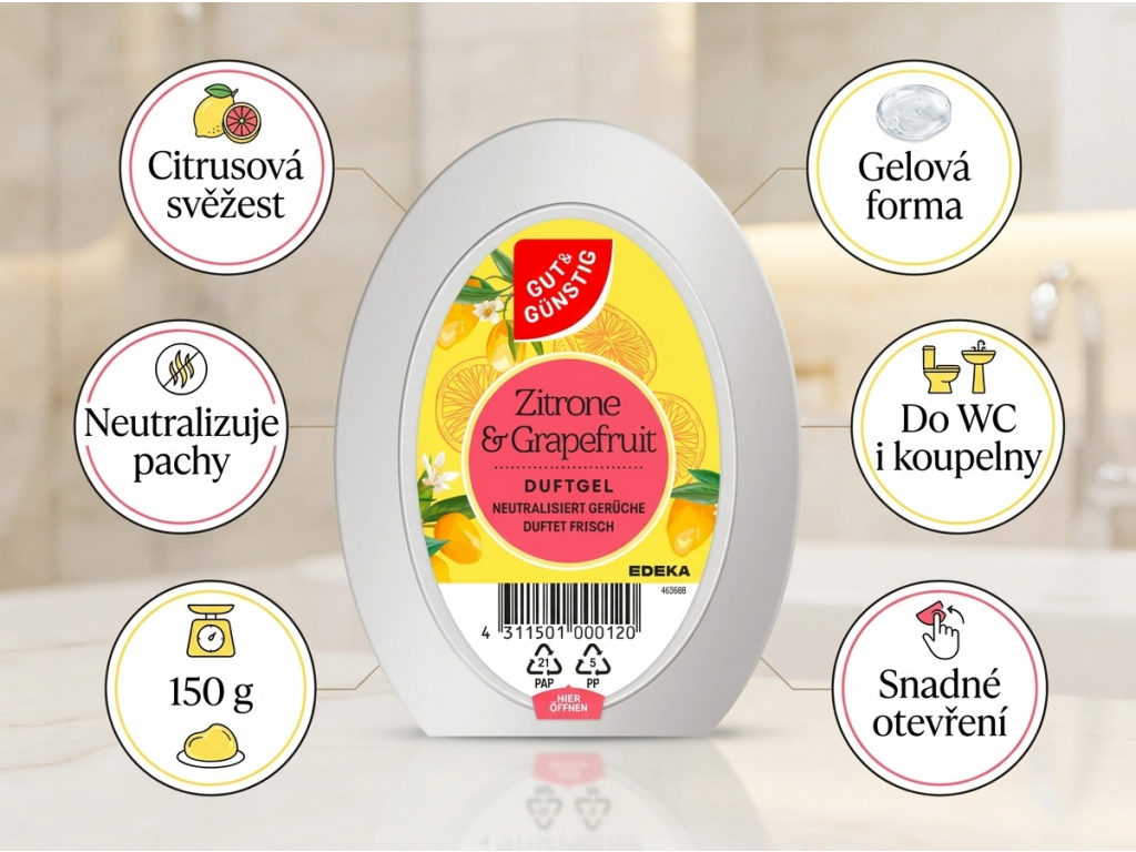 G&G vonný gel citrón a grapefruit - hlavní benefity