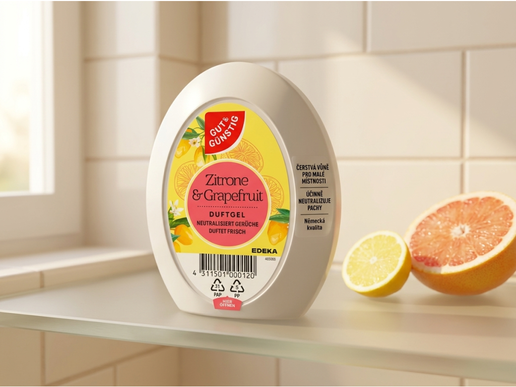 G&G vonný gel citrón a grapefruit v koupelně