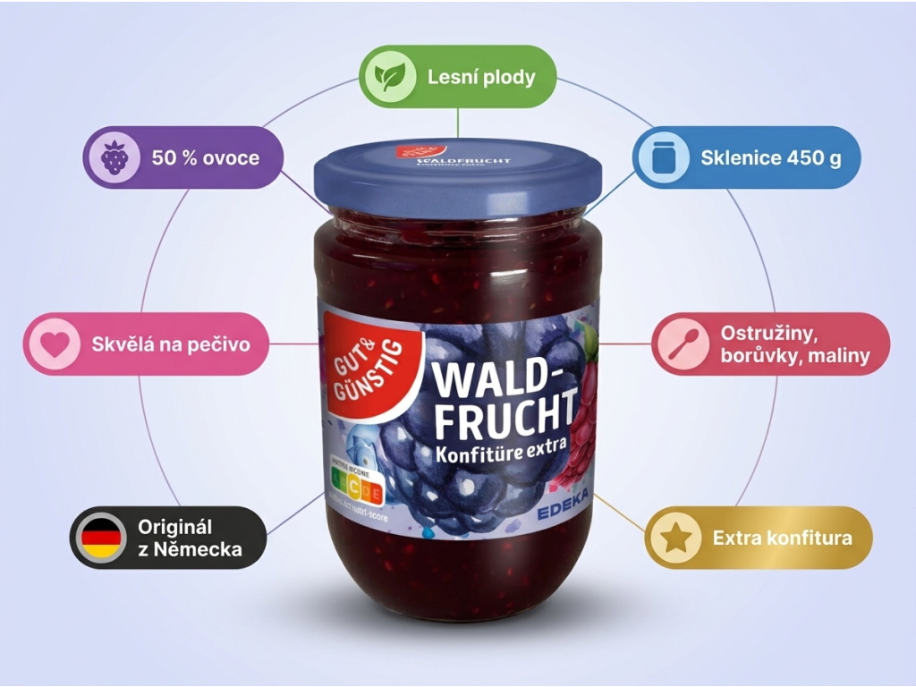 G&G džem lesní plody s 50% ovoce - infografika výhod