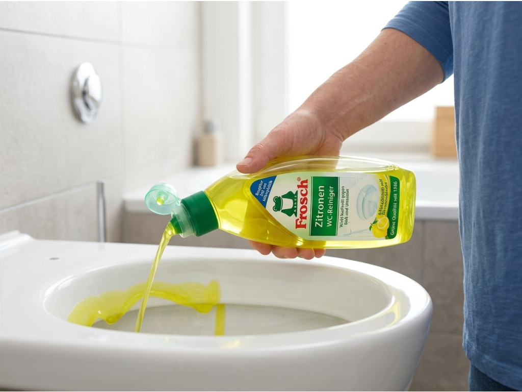 Nanášení Frosch WC gelu pod okraj toaletní mísy