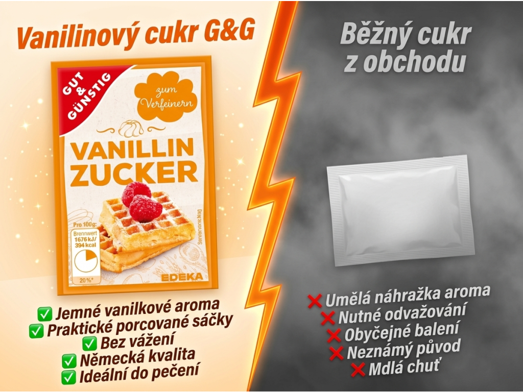 Vanilinový cukr G&G vs. běžný cukr - srovnání