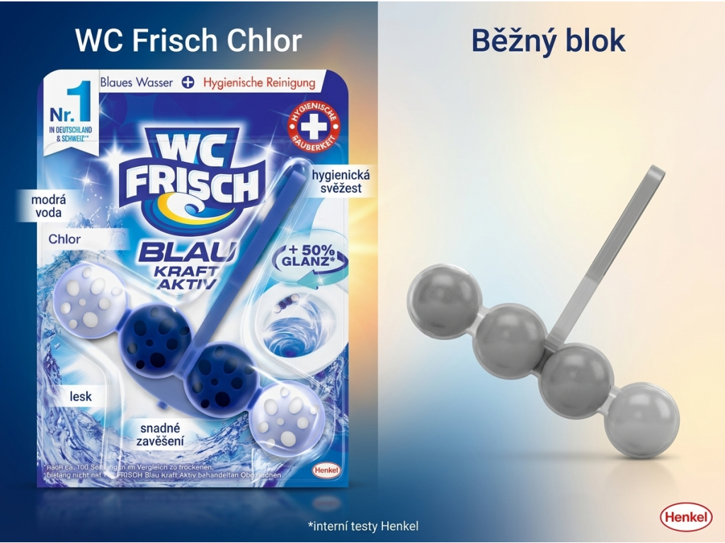Srovnání WC Frisch Chlor s běžným WC blokem
