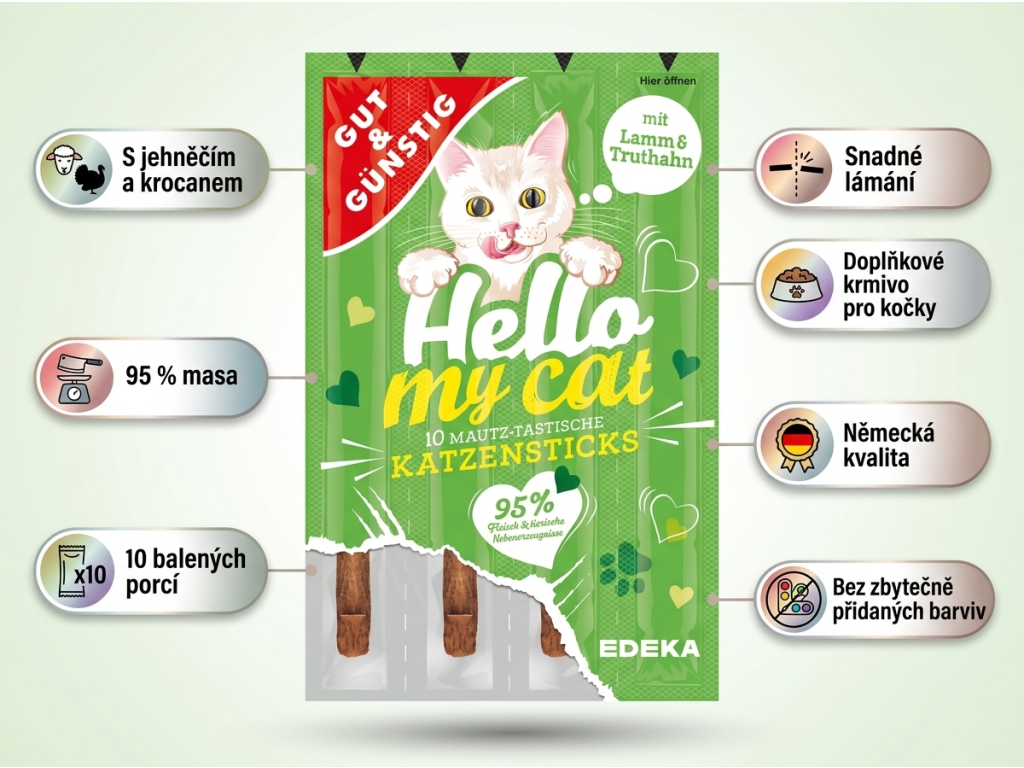 G&G žvýkací tyčinky pro kočky - infografika s výhodami