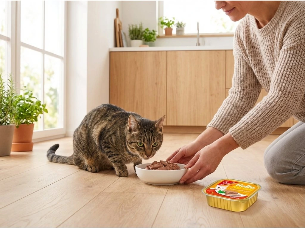 Kočka si pochutnává na G&G drůbeží paštice