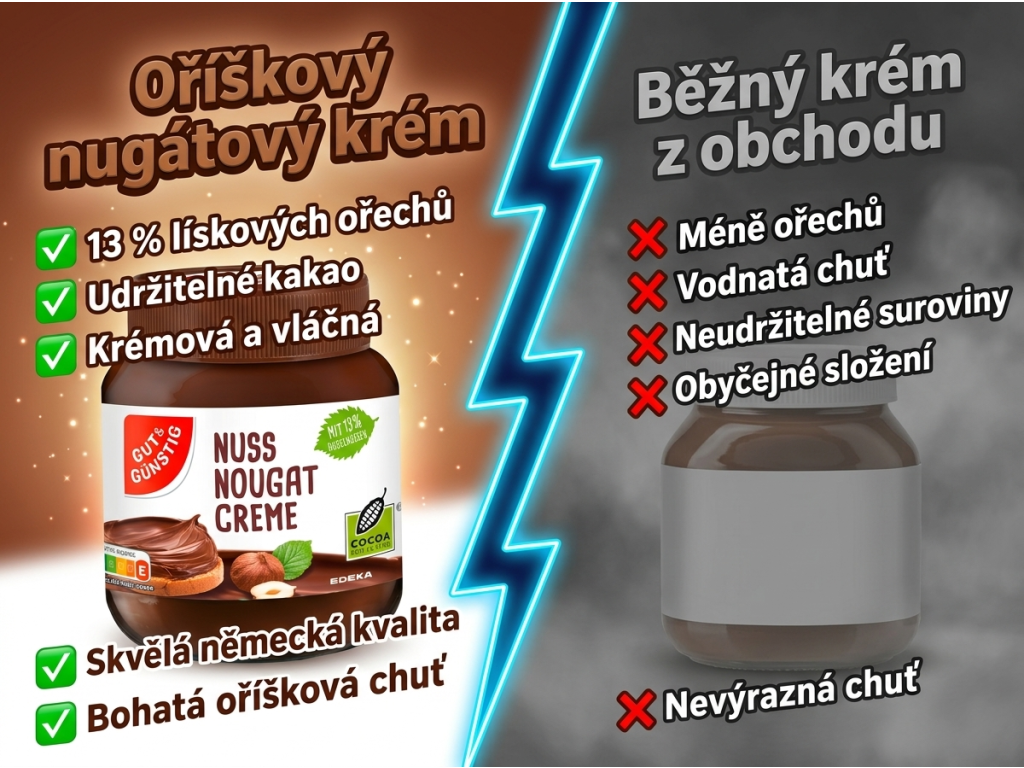 G&G Oříškový nugátový krém 400g - srovnání s běžným krémem