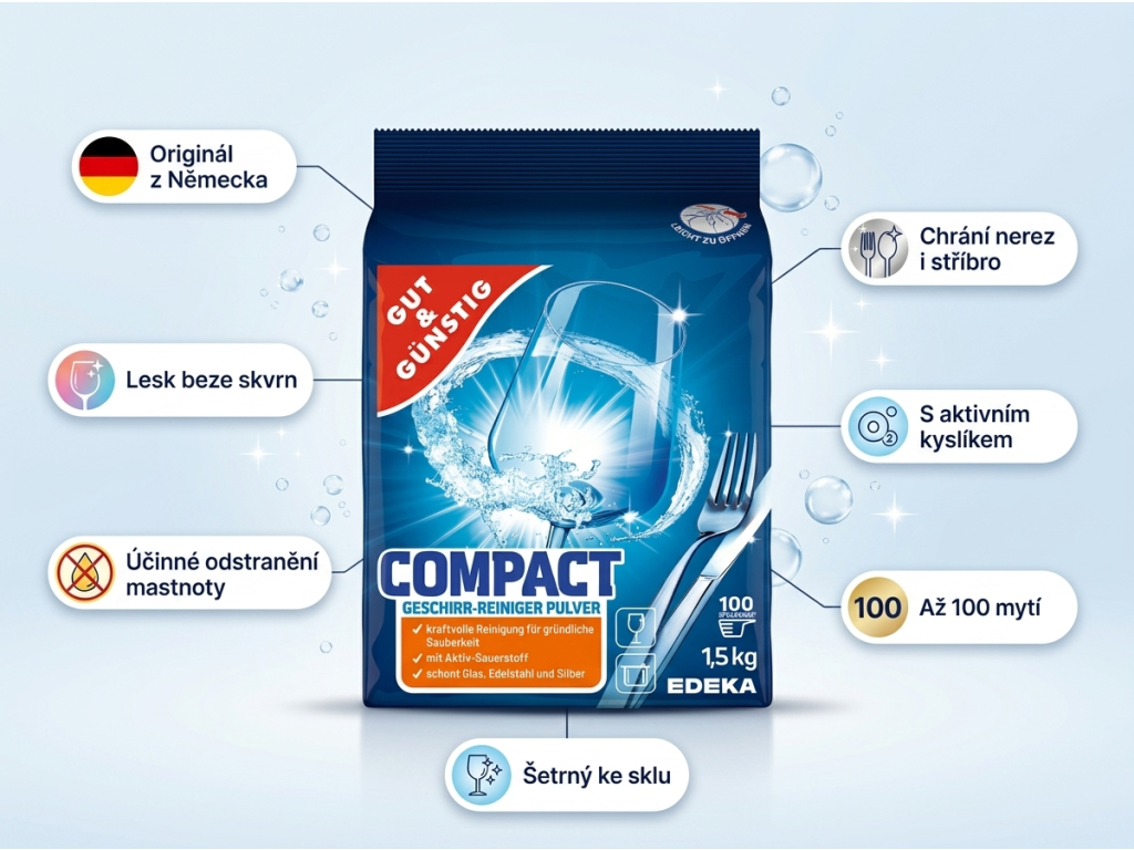G&G Compact prášek do myčky - infografika výhod