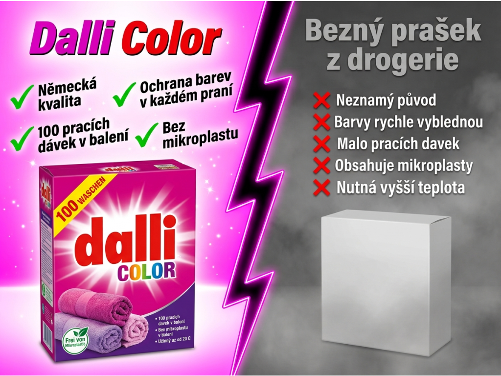 Dalli Color prací prášek - srovnání s běžným produktem