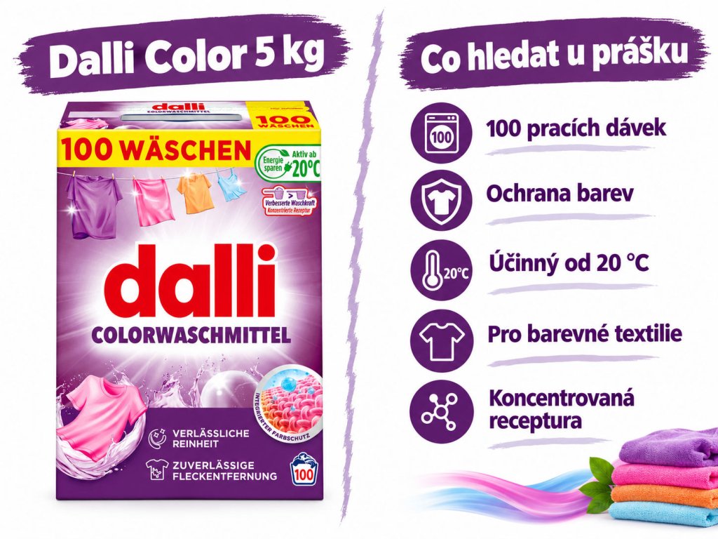 Přehled vlastností pracího prášku Dalli Color 5 kg