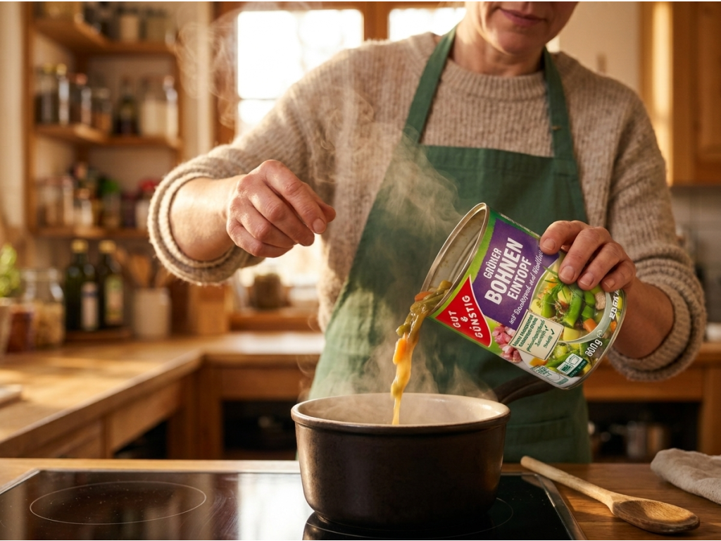 Příprava G&G fazolového eintopfu v kuchyni