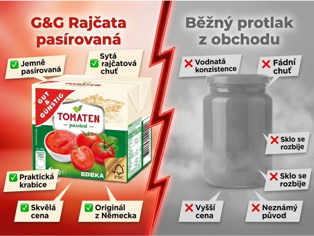 G&G Rajčata pasírovaná 500g - srovnání s běžným protlakem