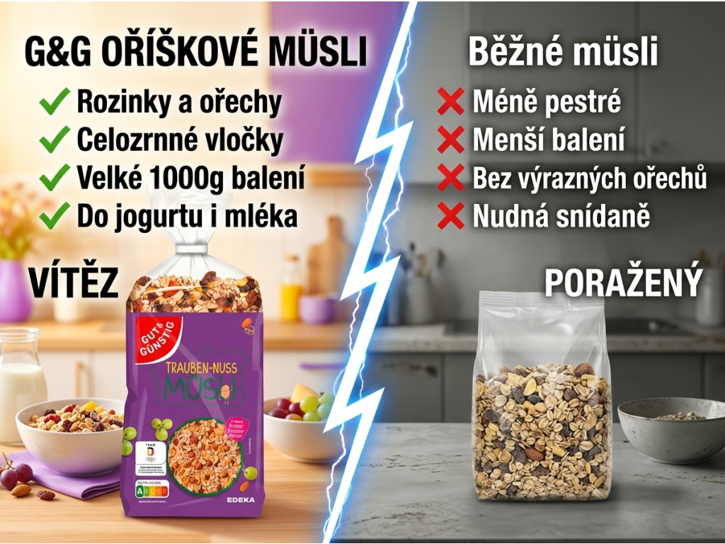 Srovnání G&G oříškového müsli s rozinkami