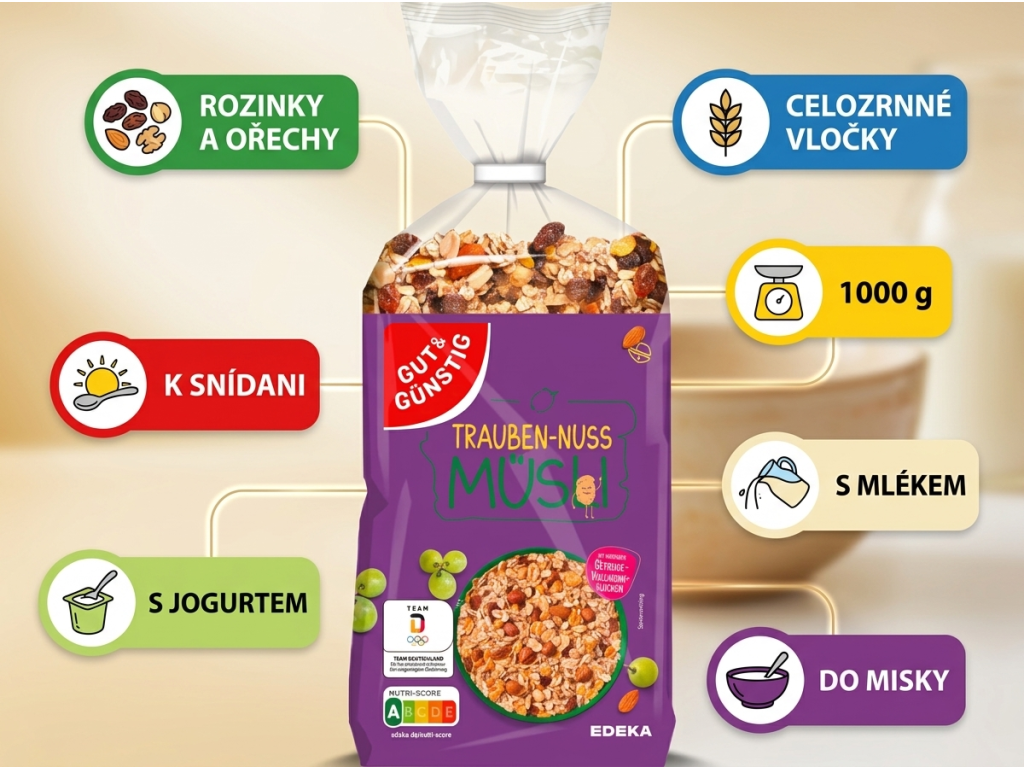 G&G oříškové müsli s rozinkami - přehled výhod