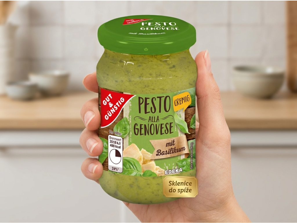 G&G bazalkové pesto v ruce