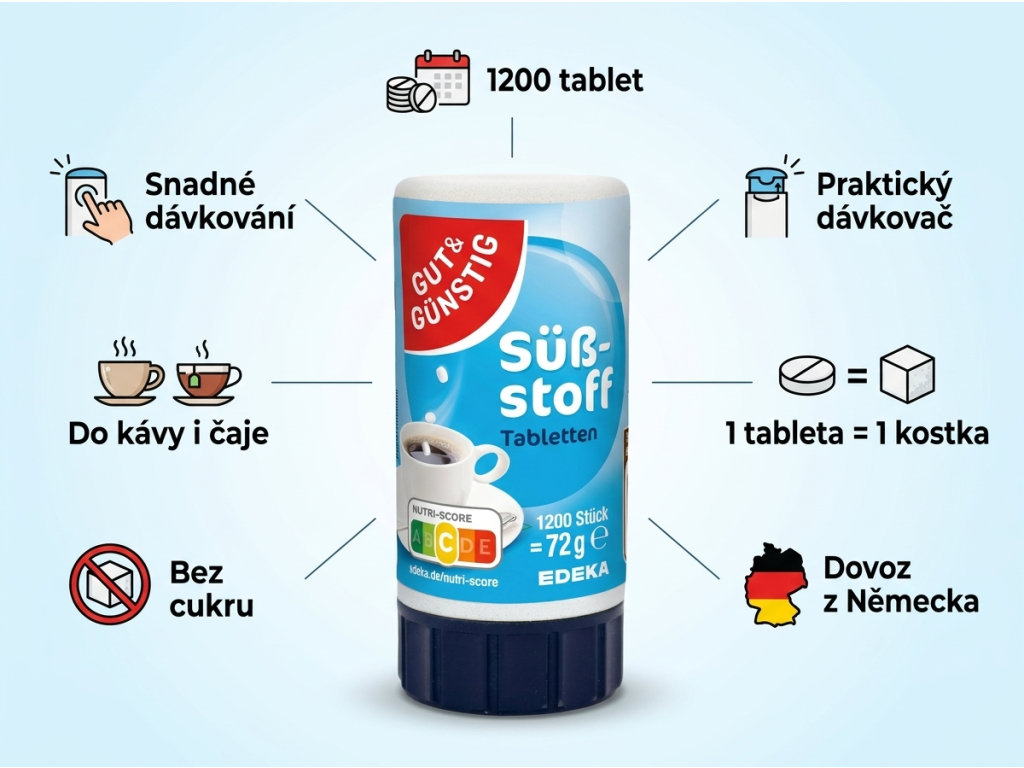 G&G Sladidlo s dávkovačem 1200 tablet - benefity