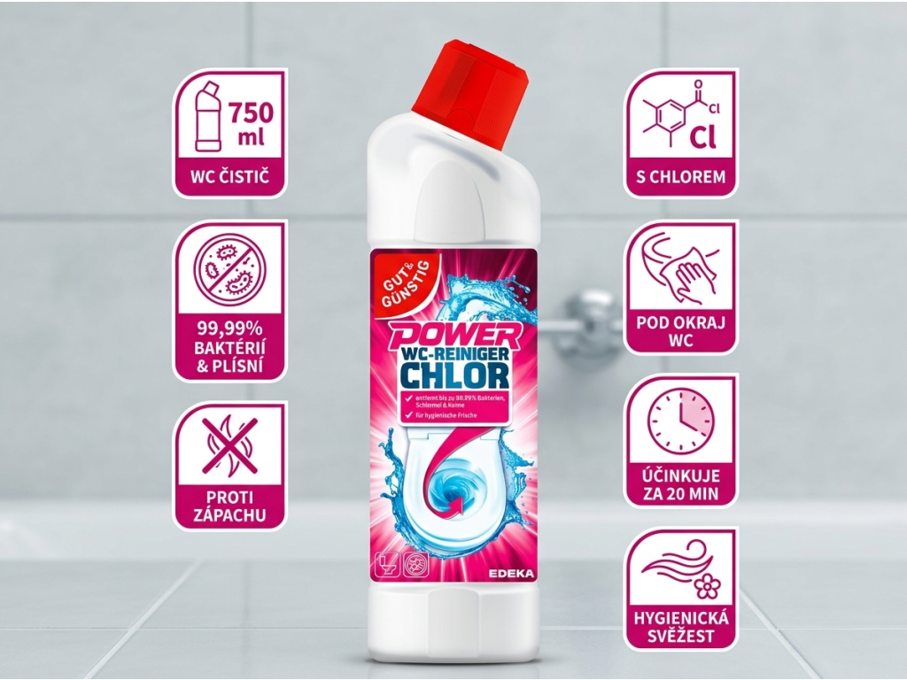G&G Power WC čistič chlorový - přehled výhod