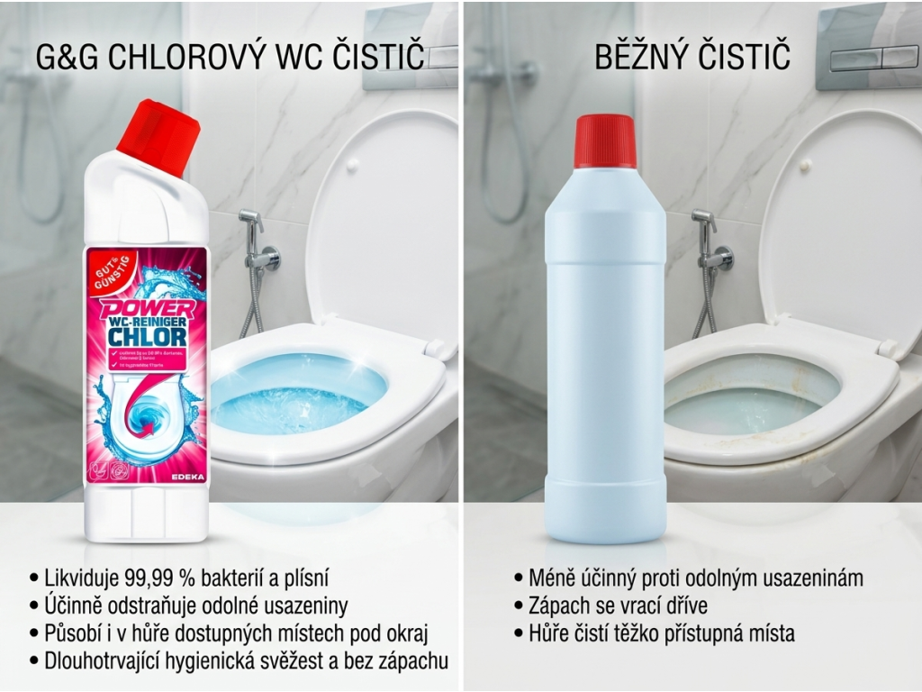 Srovnání G&G Power WC čističe s běžným čističem