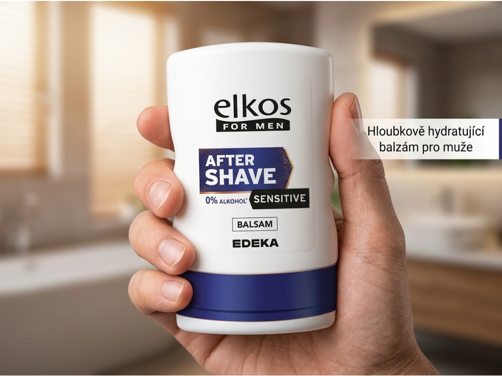Elkos Sensitive balzám po holení 100 ml držený v ruce