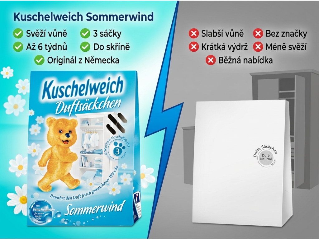 Kuschelweich Sommerwind vonné sáčky do skříně 3 ks - srovnání s běžnou vůní do skříně