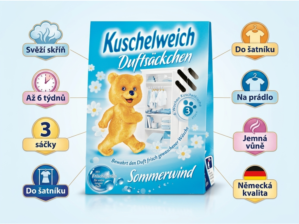 Kuschelweich Sommerwind vonné sáčky do skříně 3 ks - infografika výhod