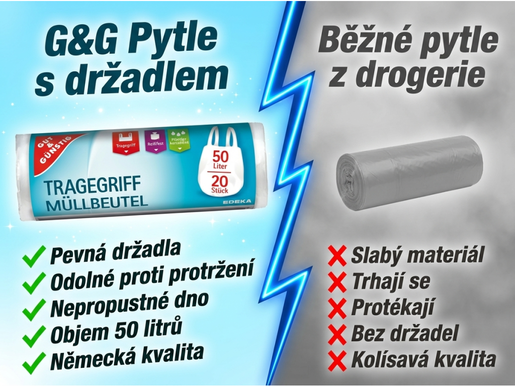G&G pytle na odpadky vs. běžné pytle - srovnání
