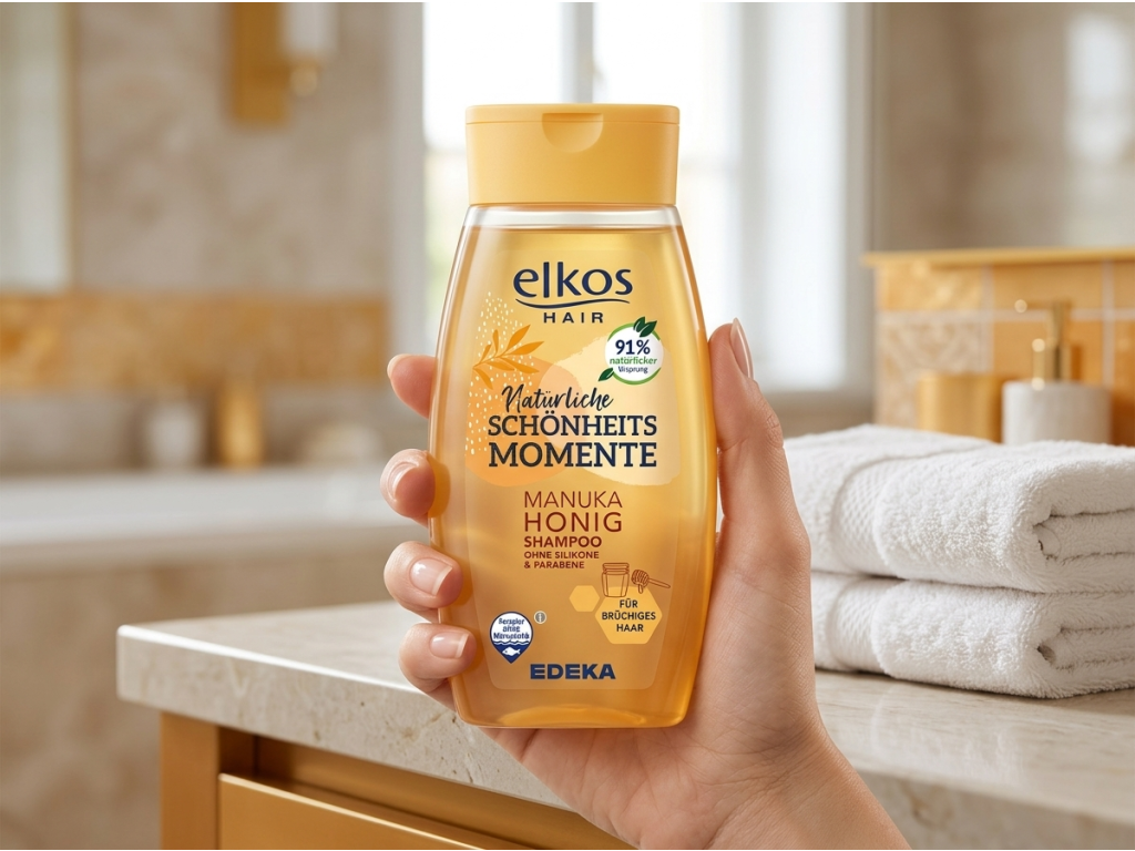 Elkos Premium šampon s manukovým medem v ruce