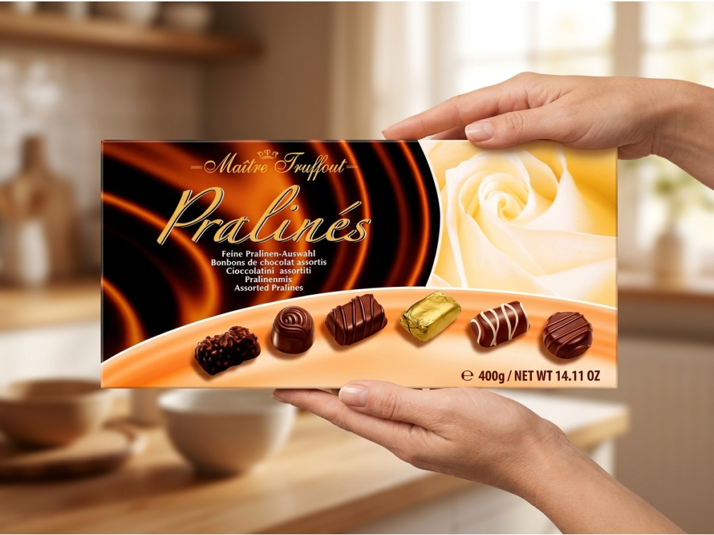 Truffout Exquisite pralinky v ruce