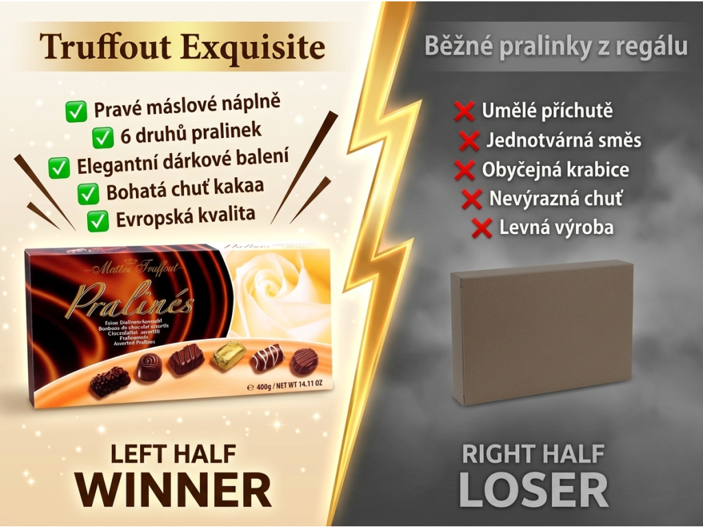 Truffout Exquisite pralinky - srovnání s běžnou bonboniérou