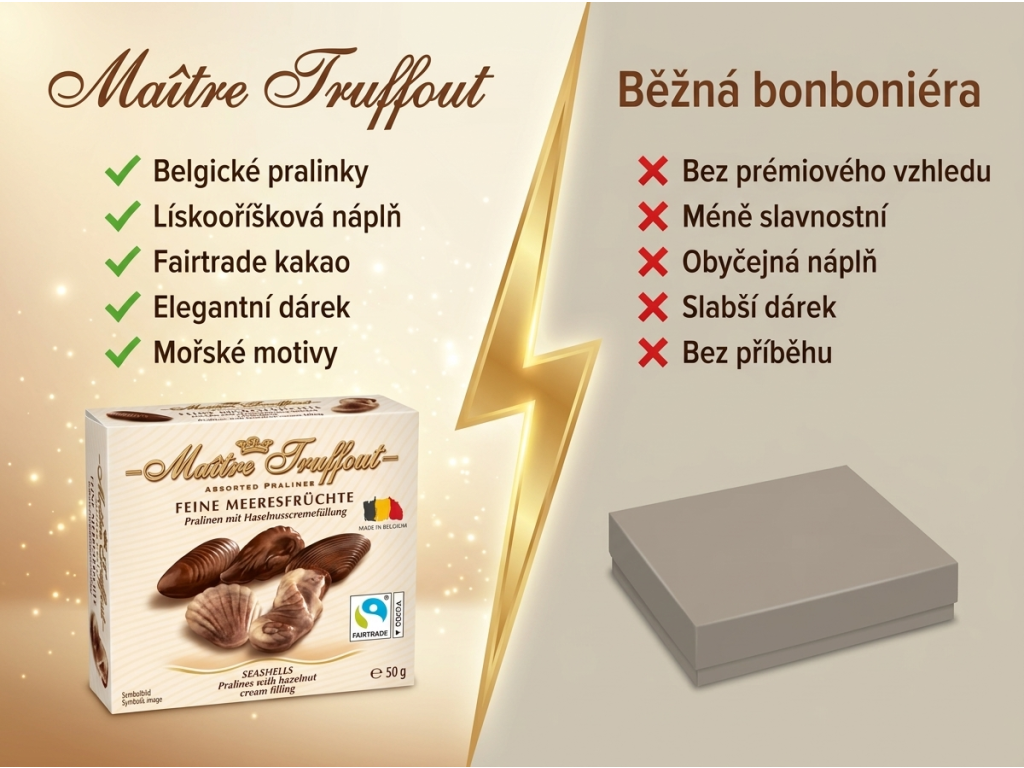 Maitre Truffout mořské plody - srovnání s běžnou bonboniérou