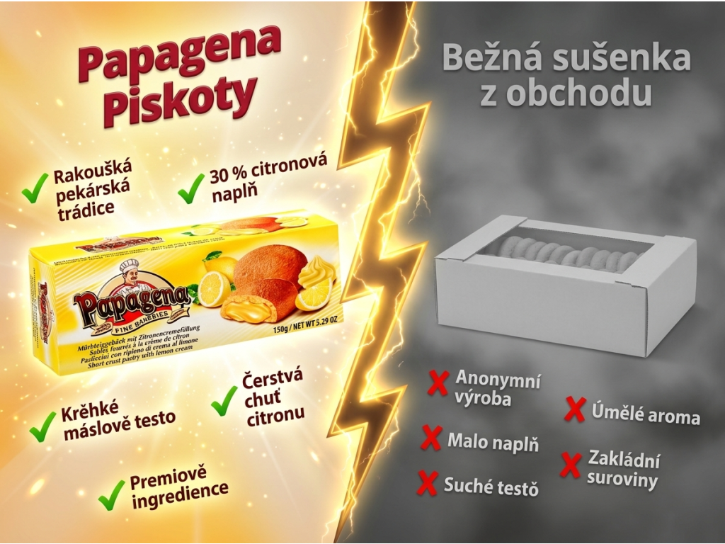 Papagena Piškoty s citronovou náplní - srovnání s běžnou sušenkou
