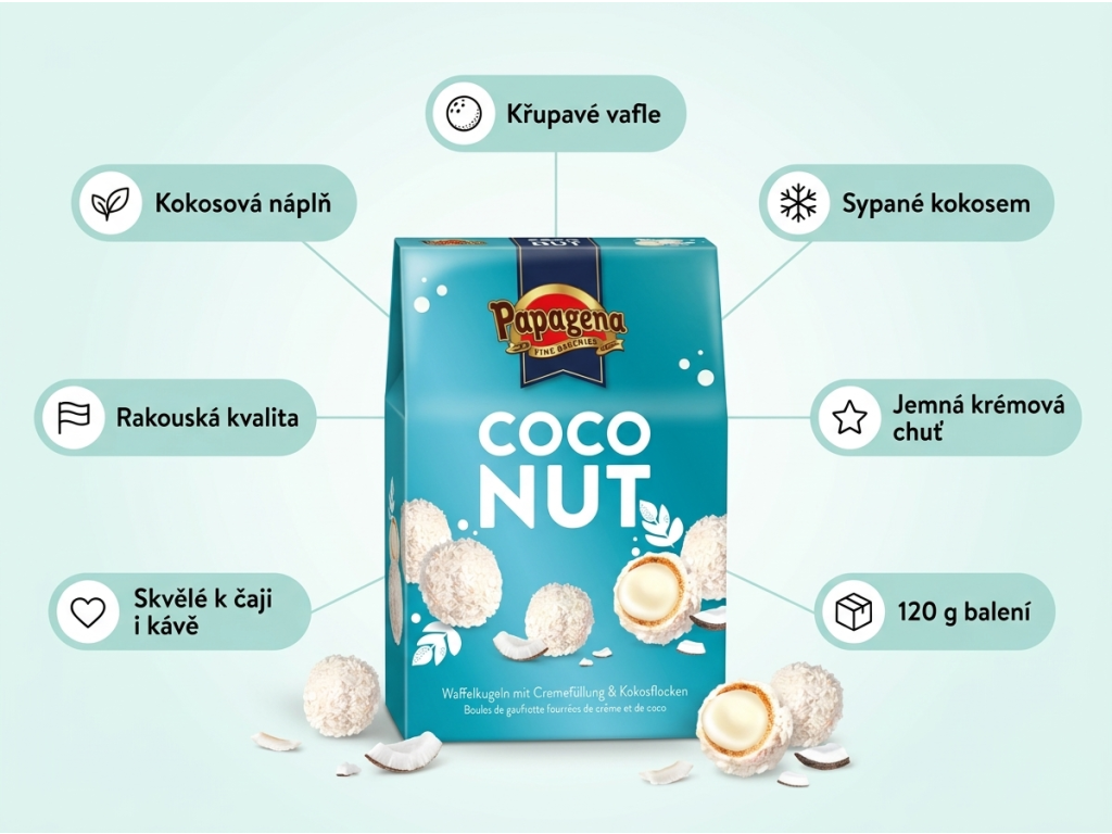 Papagena Coconut kuličky - infografika s benefity