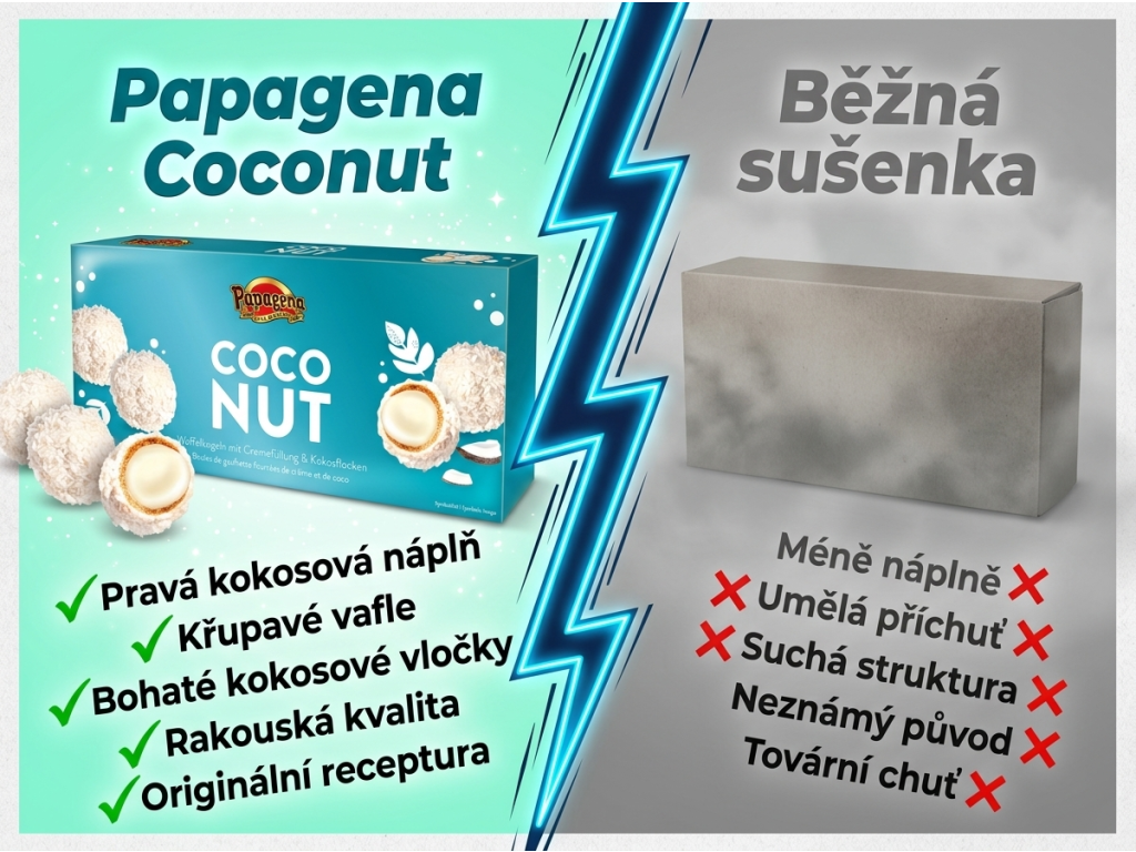 Papagena Coconut kuličky - srovnání s běžnou sušenkou