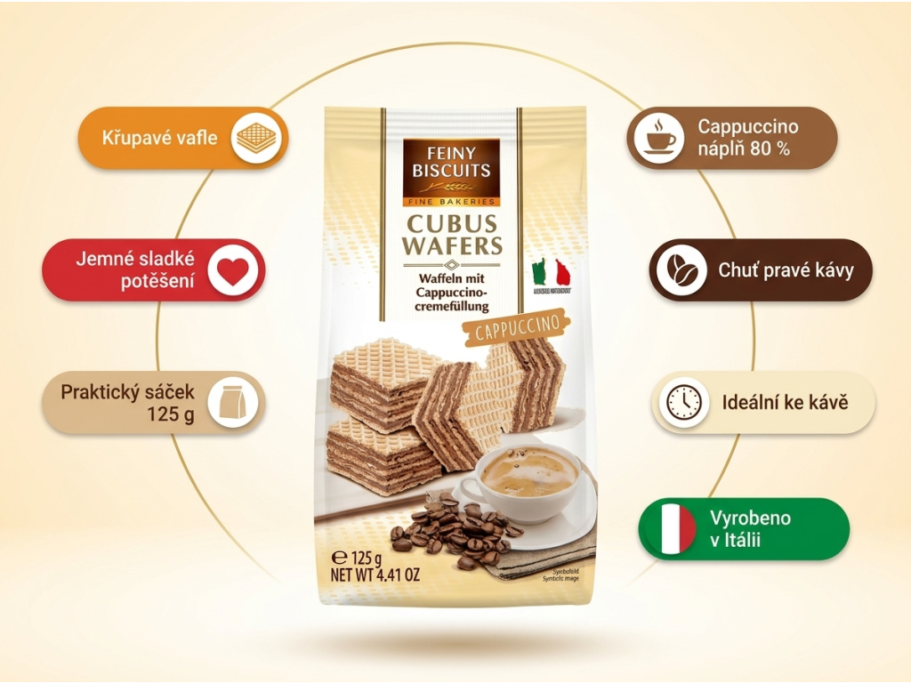 Feiny Biscuits Cappuccino oplatky 125 g - přehled benefitů