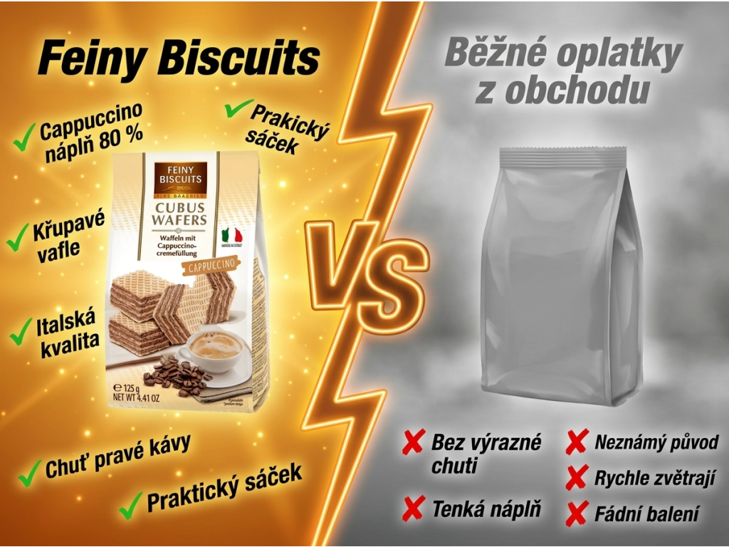 Feiny Biscuits Cappuccino oplatky 125 g - srovnání s běžnými oplatkami