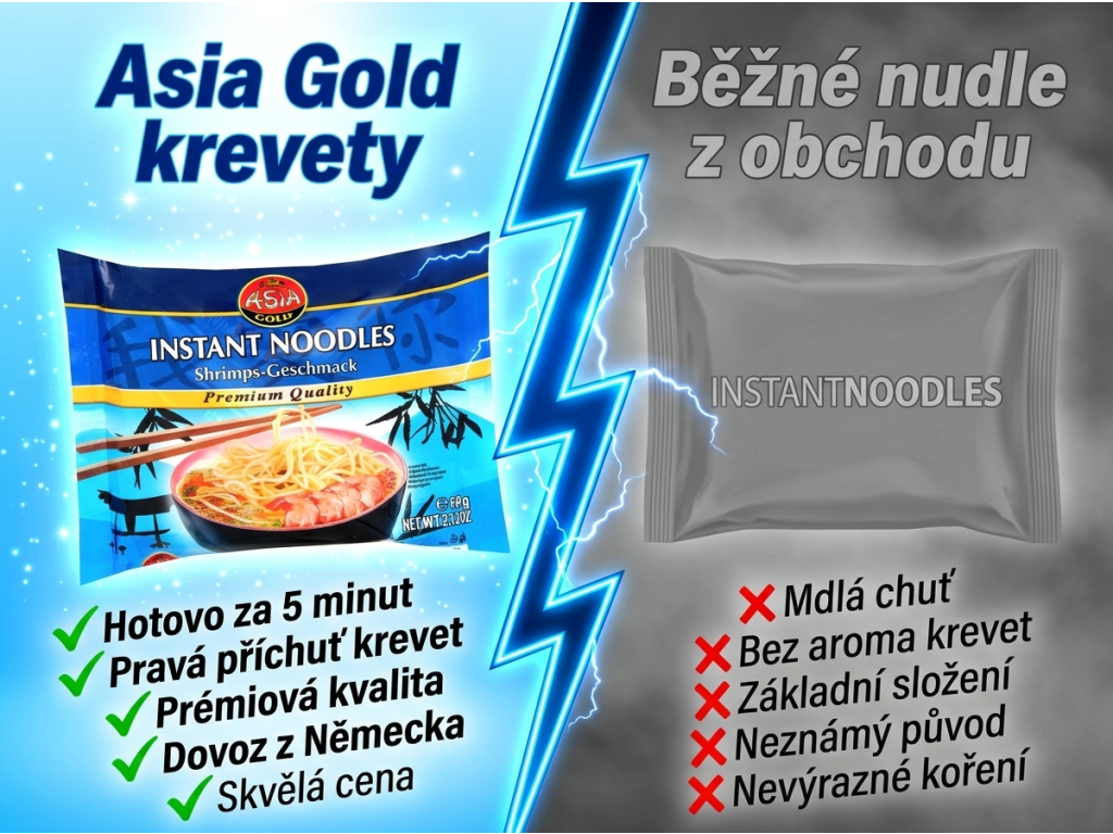 Asia Gold instantní polévka krevety vs. běžné nudle