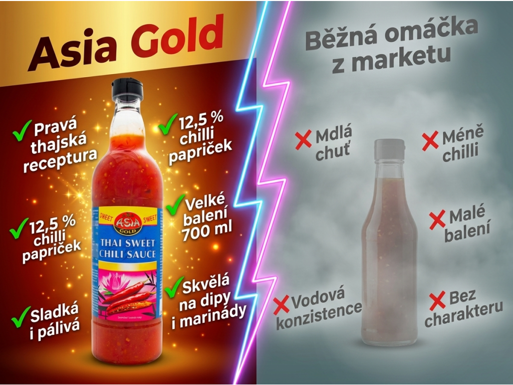Asia Gold thajská sladká chilli omáčka - srovnání s běžnou omáčkou