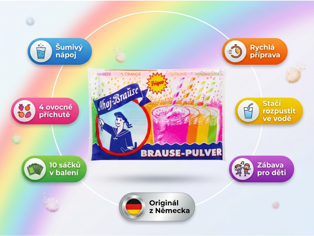 Ahoj-Brause šumivý prášek - infografika výhod