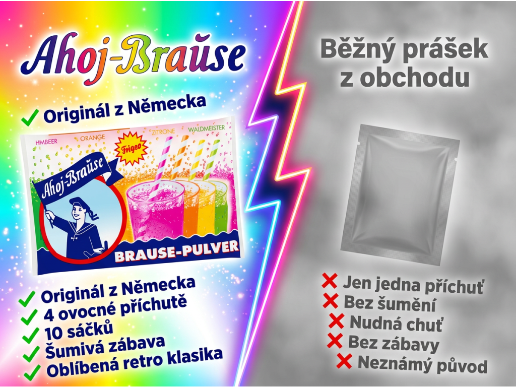 Ahoj-Brause šumivý prášek - srovnání s běžným práškem
