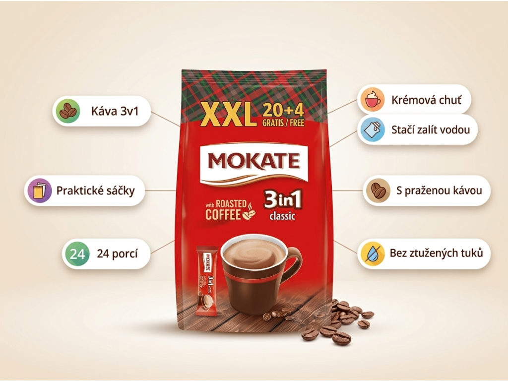 Mokate 3v1 Classic - přehled výhod instantní kávy