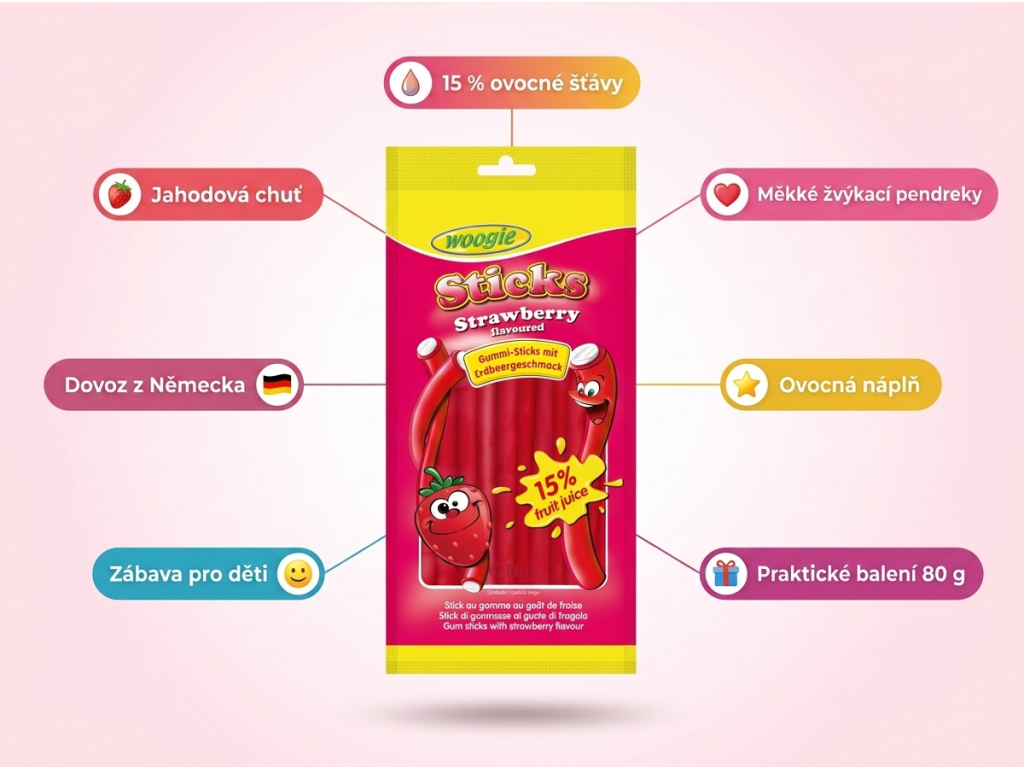 Woogie jahodové pendreky - infografika s benefity